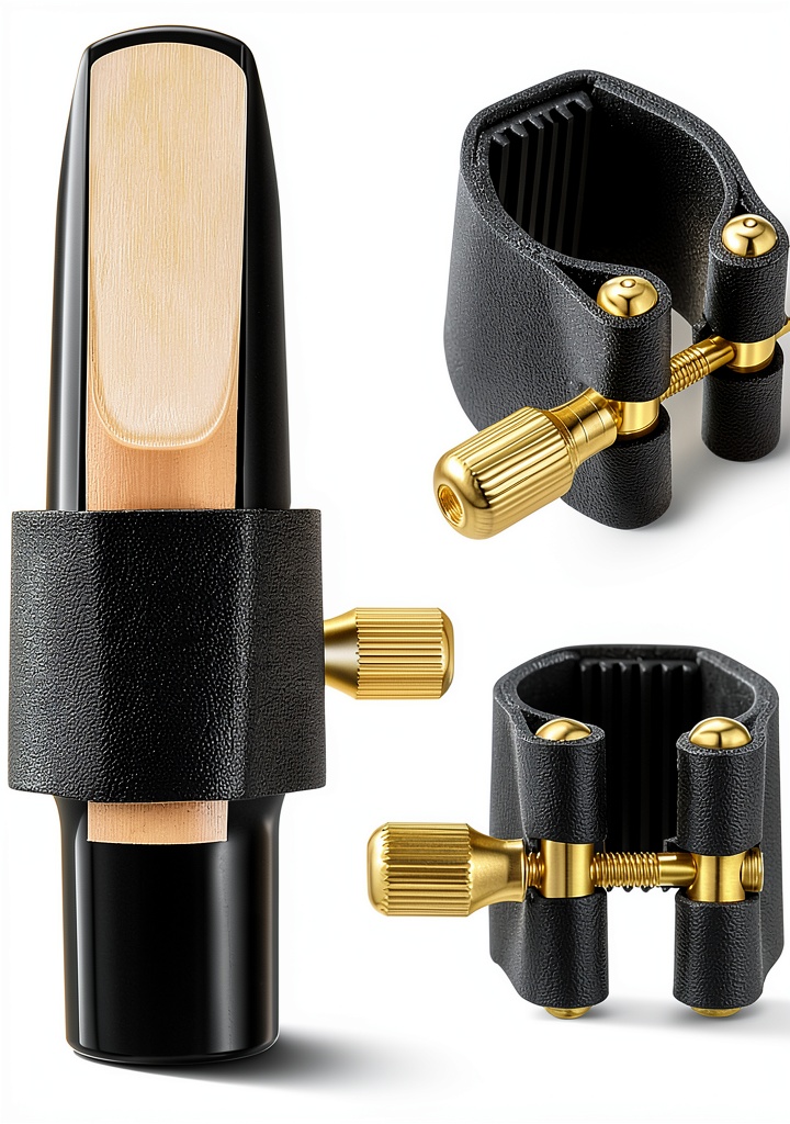 Installing Luo Anglechic Alto Saxophone Ligature on a wooden desk