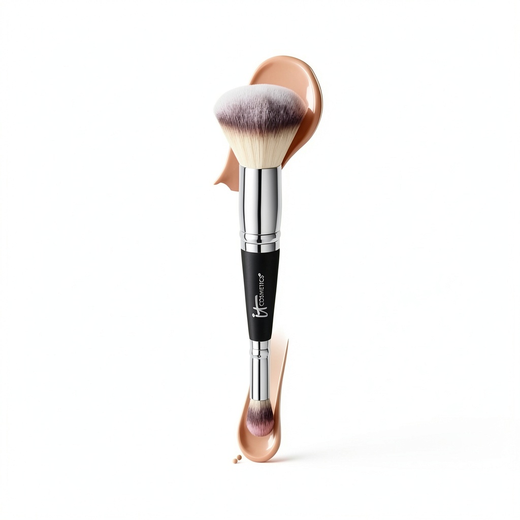 IT Cosmetics Blush Brush being used on a model's cheek