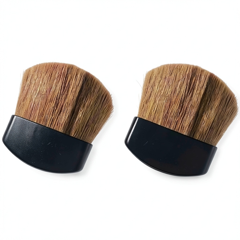 Zenarao Compact Blush Brushes displayed on a vanity tray with travel bag nearby